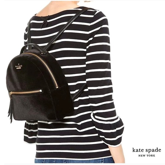 kate spade Handbags - Kate Spade Black Velvet Sammi Mini Backpack Gold Hardware